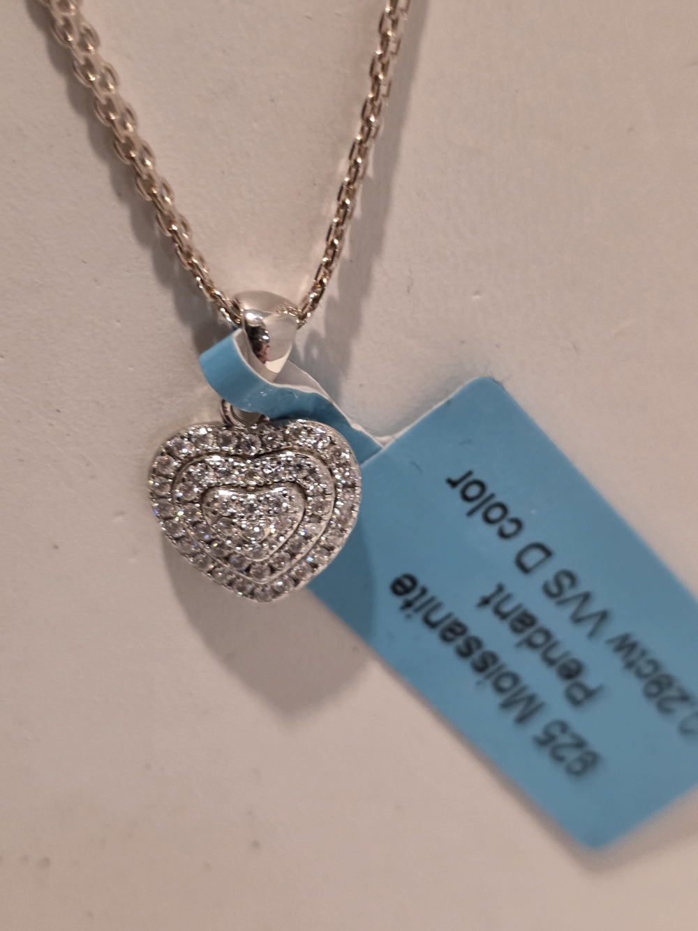 Sterling Silver Heart Pendant Necklace with Moissanite Stones - 925
